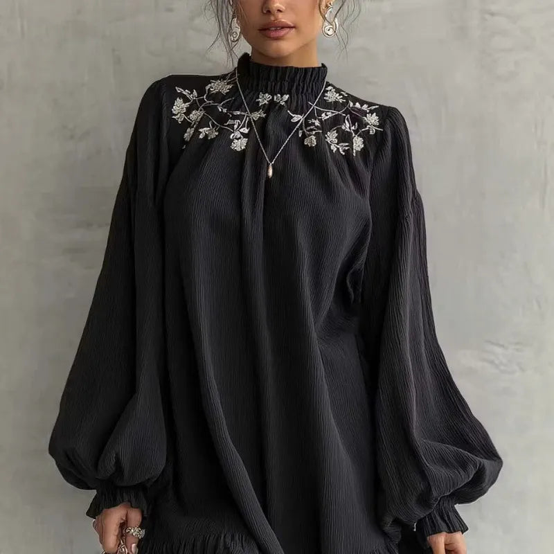 Retro Floral Embroidery A-Line Mini Dress