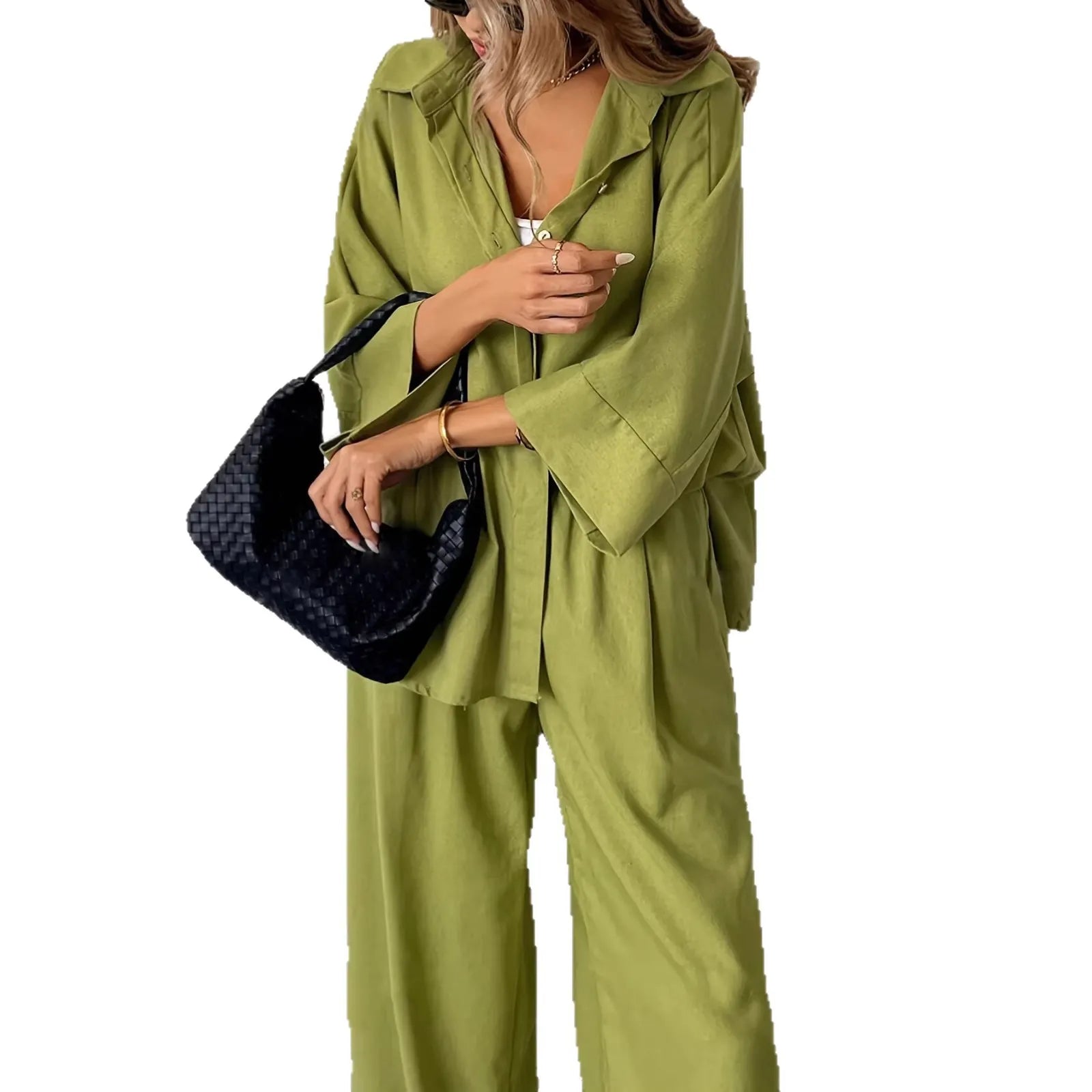 Button Down Oversized Shirt & High Waist Pants