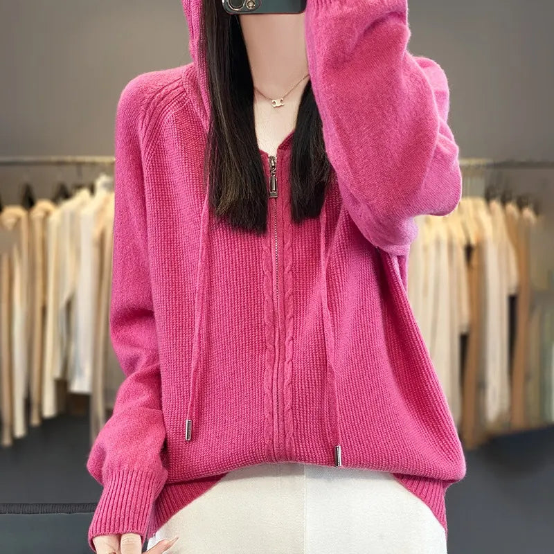 Double Zip Up Cable Knit Sweater Coat