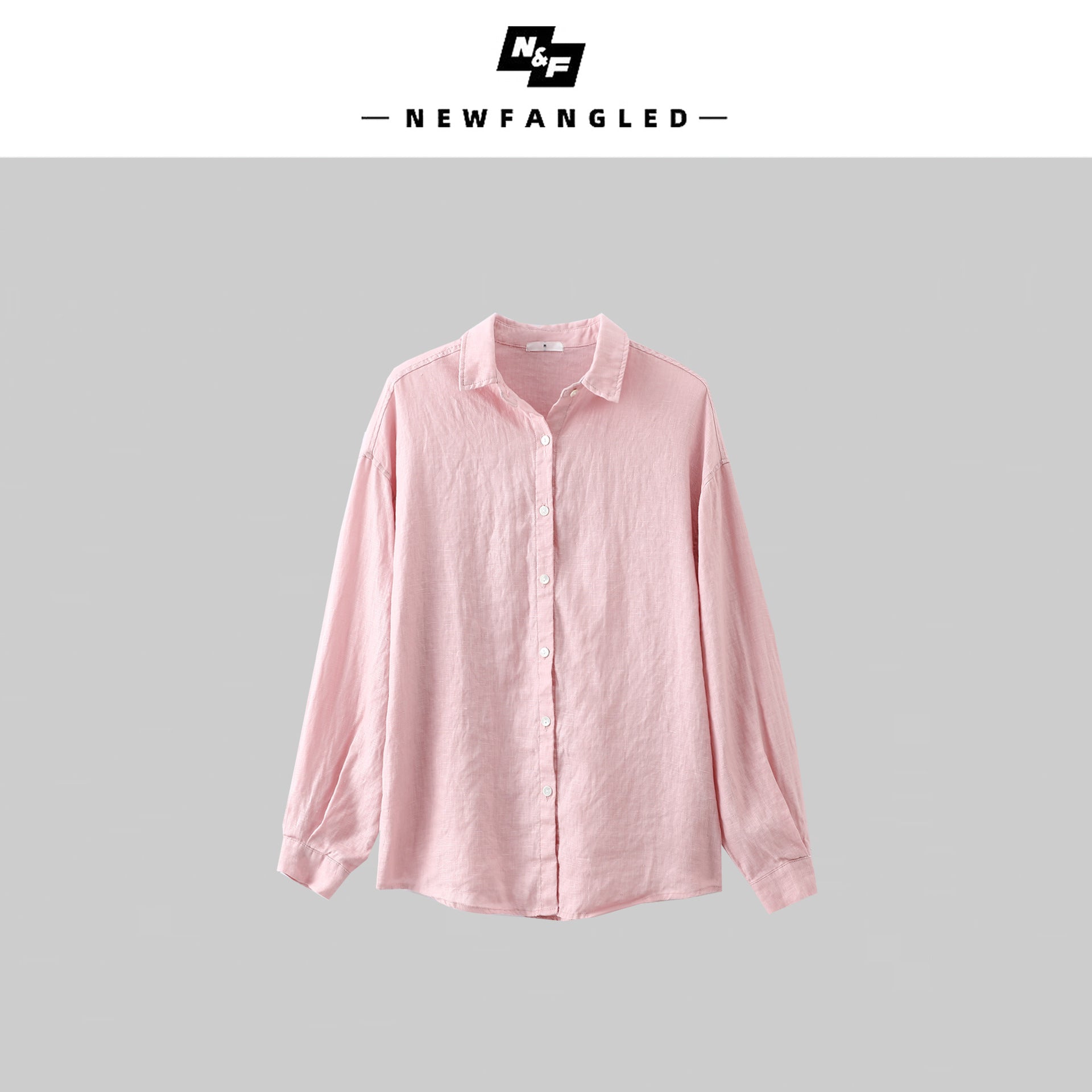 Solid Linen Basic Oversized Collar Long Sleeve Shirt