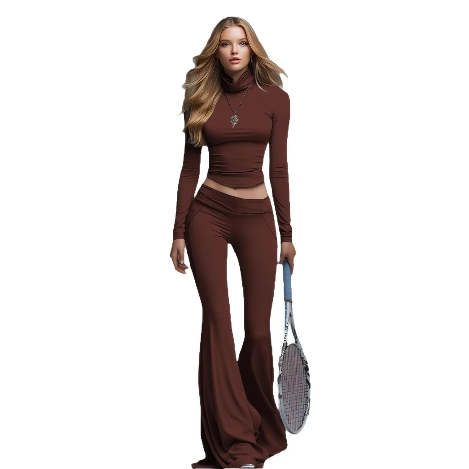 Fitted Turtleneck & Flared Pants Set