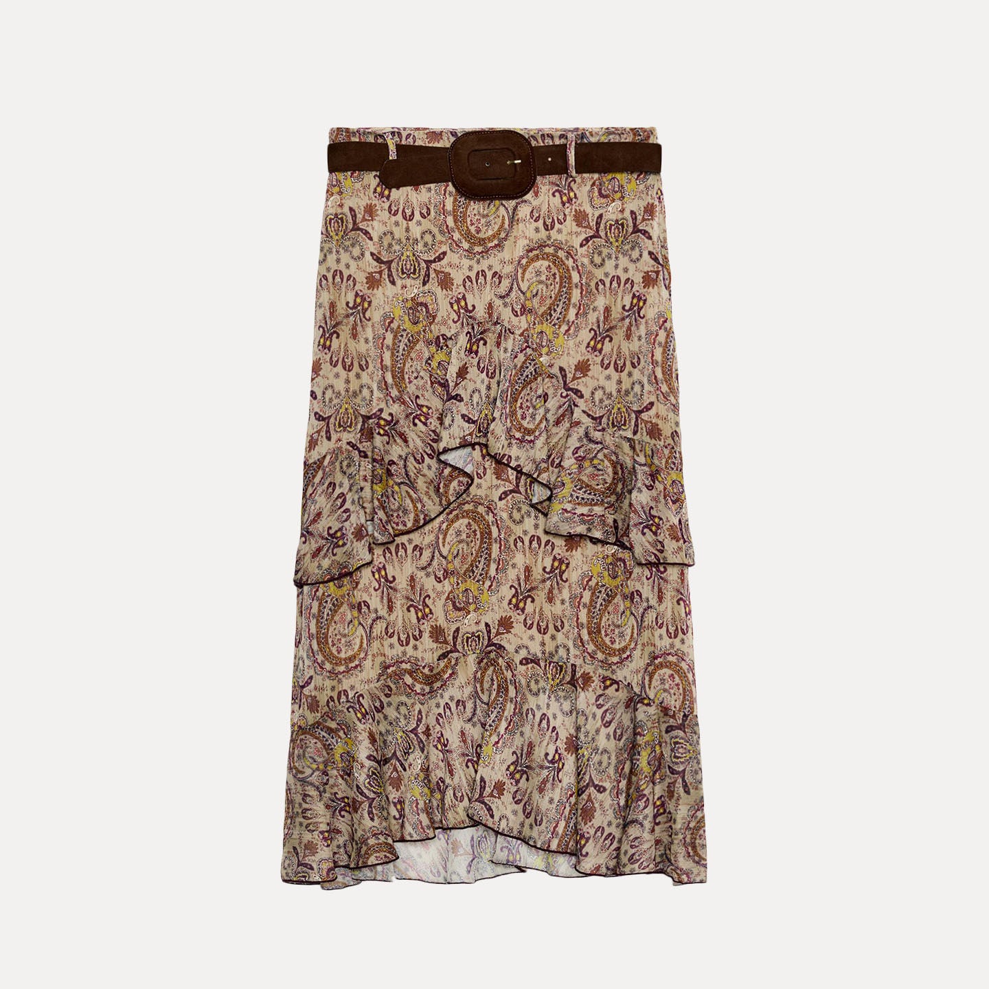 Paisley Print Ruffled Midi Skirt