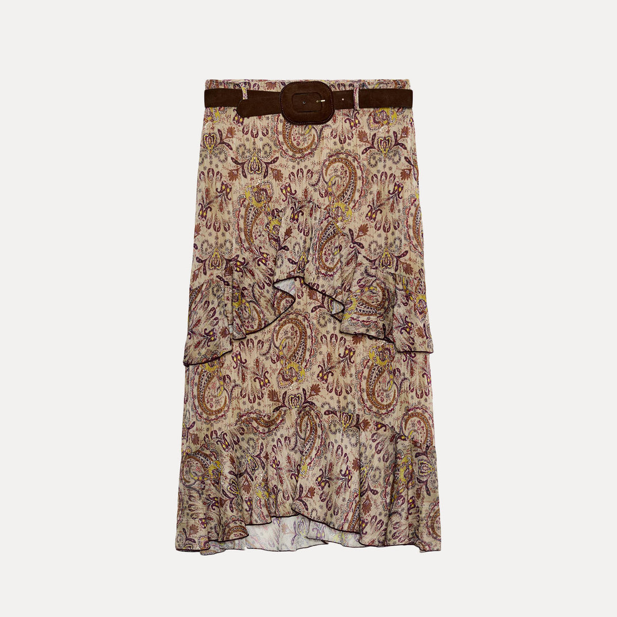Paisley Print Ruffled Midi Skirt