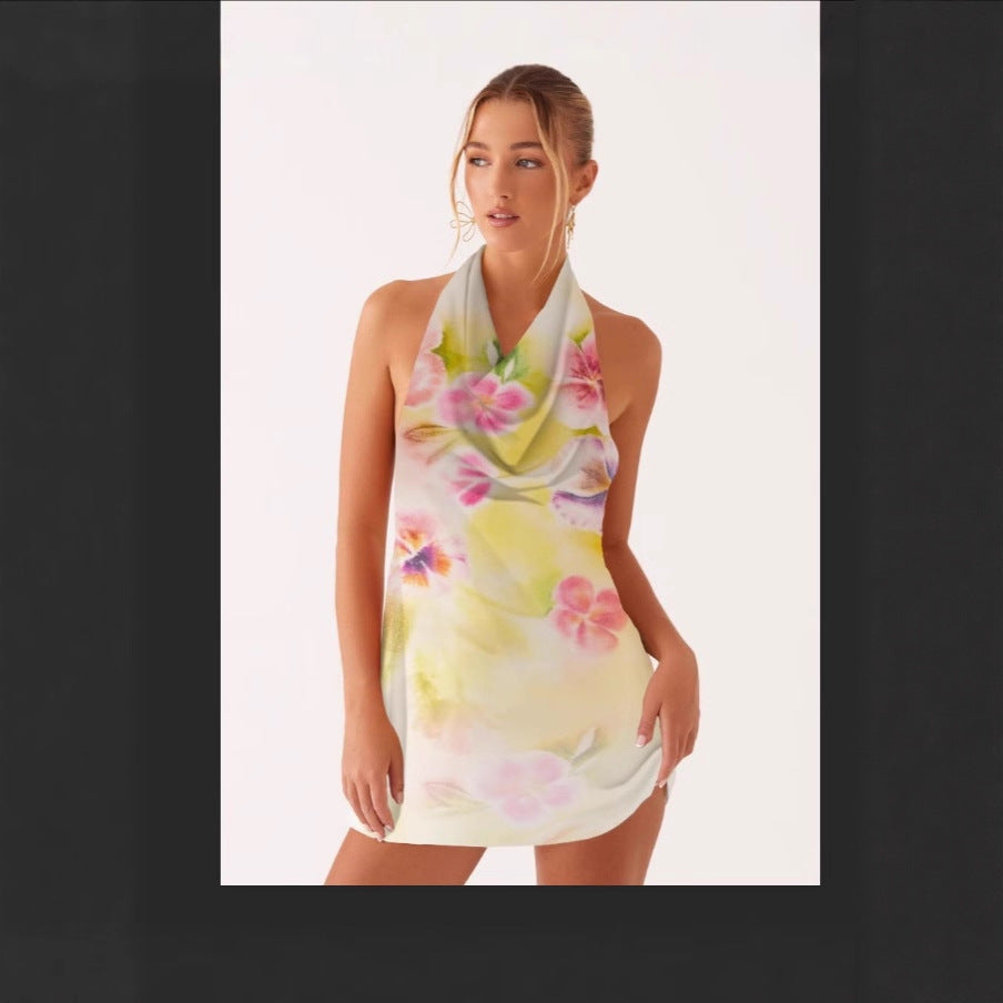 Pink Ombre Halter Neck Bodycon Mini Dress