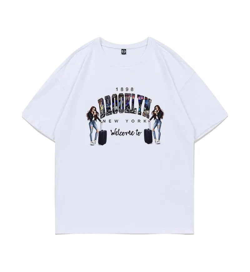 Men's Brooklyn Letter Print Loose Cotton Short Sleeve T-Shirt