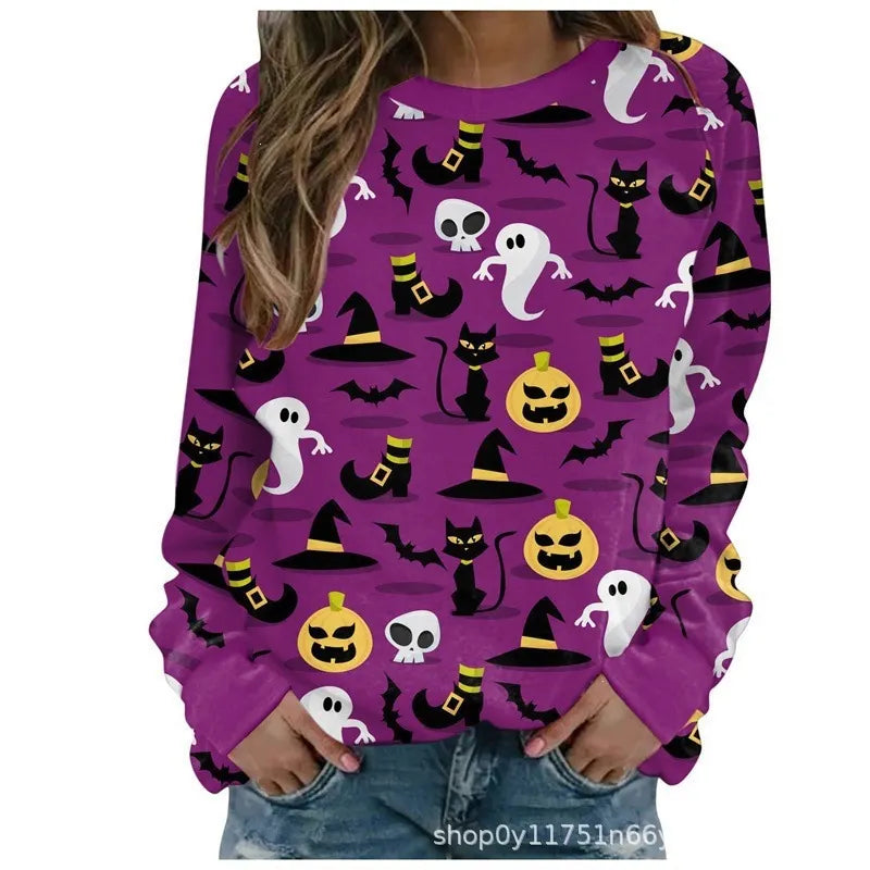 Halloween Tie‑Dye Letter Print Crew Neck Sweatshirt