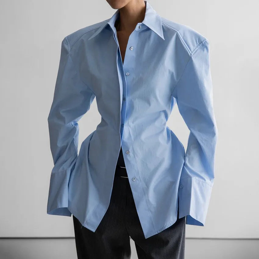 Oversized Pointed Collar Button-Down Shirt