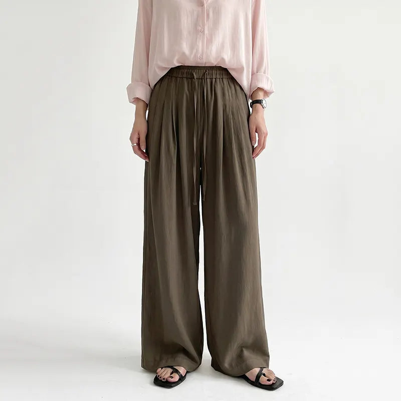 High Waist Drawstring Loose Wide Leg Casual Pants
