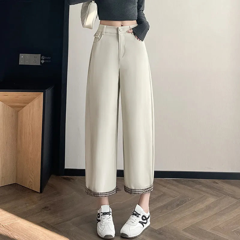High Waist Contrast Trim Wide Leg Pants