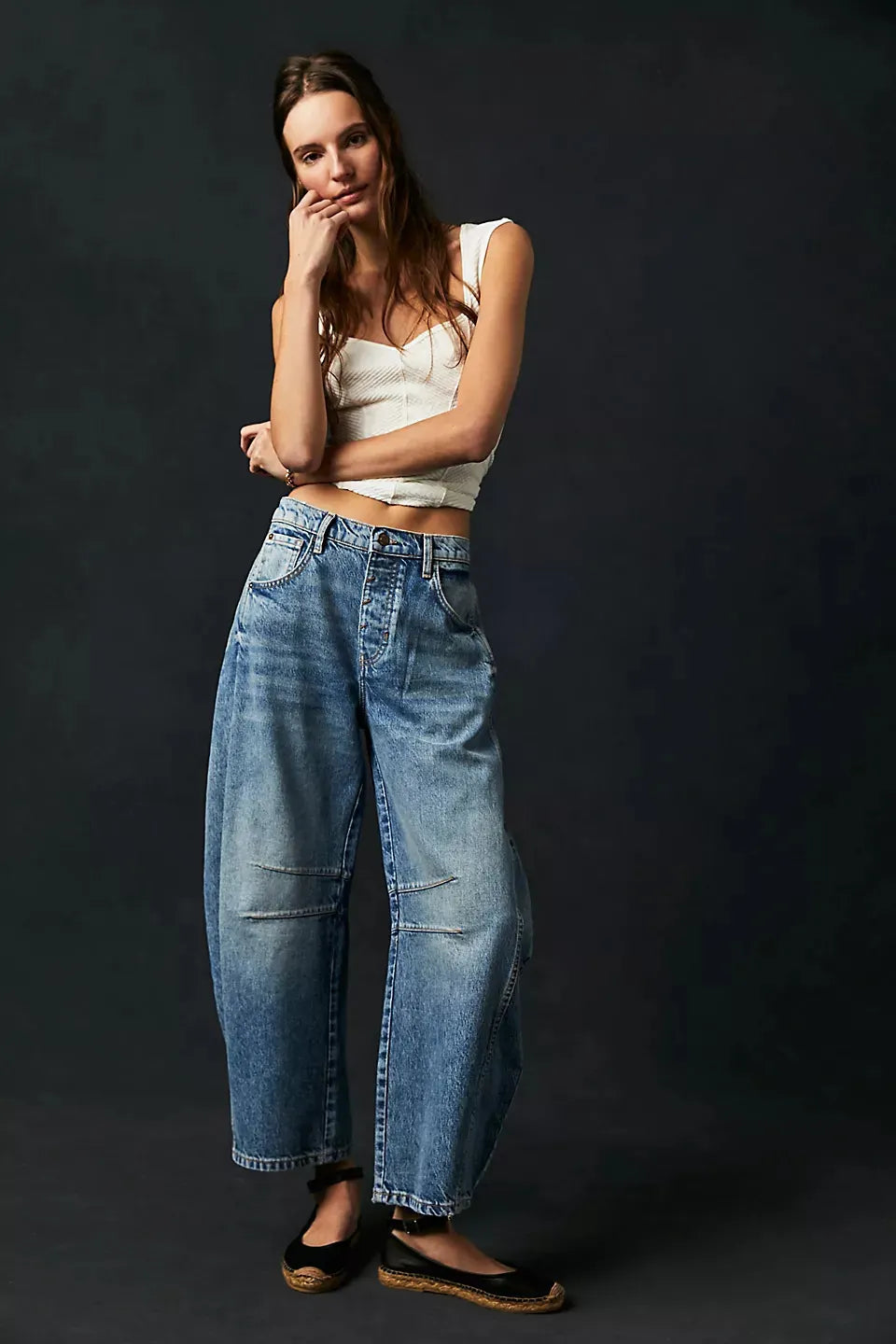 High Waist Loose Straight Leg Washed Jeans
