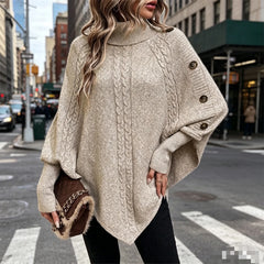 Turtleneck Cable Knit Asymmetrical Hem Sweater
