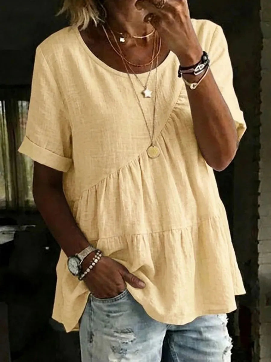 Linen Blend Tiered Tunic Top