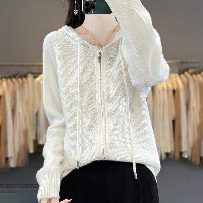 Double Zip Up Cable Knit Sweater Coat
