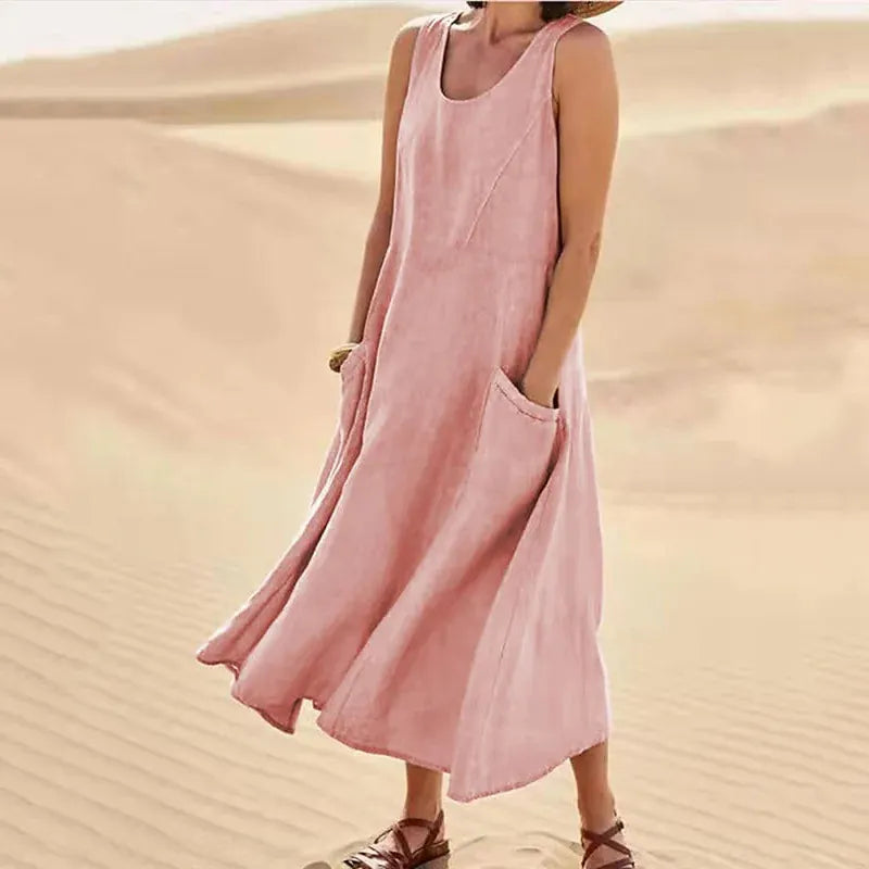 Sleeveless Loose Long Maxi Dress With Pockets