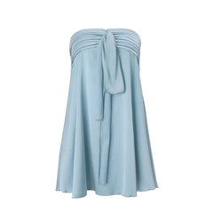Product Title Solid Color Strapless Backless Tie Back Tube Top Mini Dress