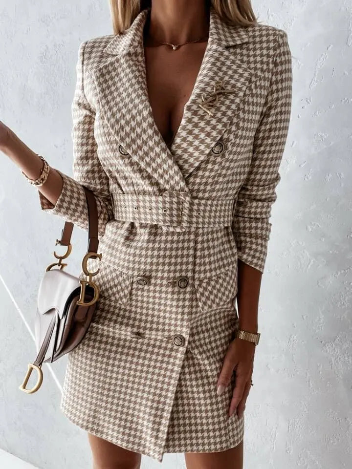 Plaid Double-Breasted Blazer Dress