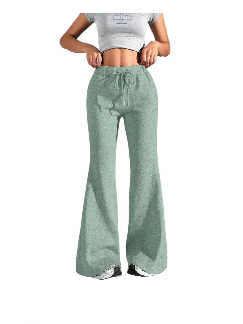 High Waist Flare Sweatpants, Drawstring Wide Leg Lounge Pants