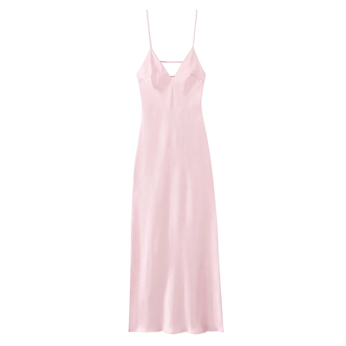 Solid Color Satin V-Neck Spaghetti Strap Maxi Slip Dress