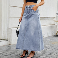 Raw Hem Denim Maxi Skirt