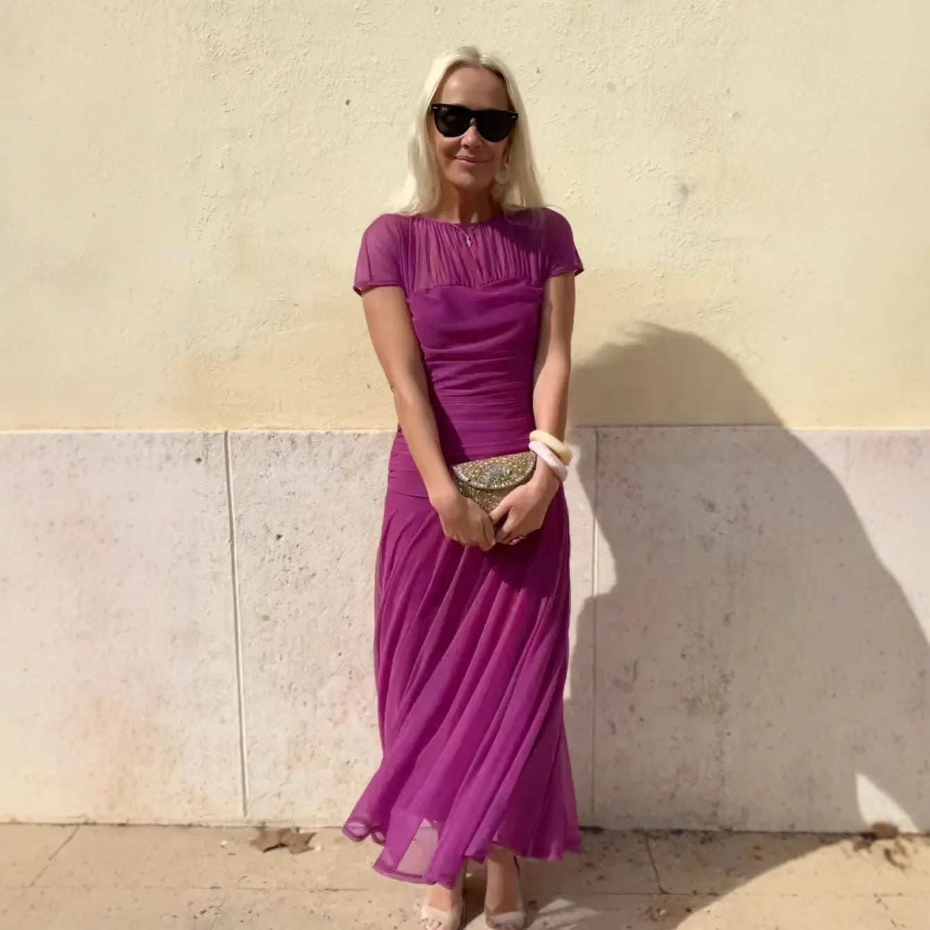 Coral Sheer Mesh Maxi Dress