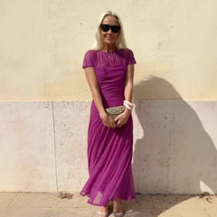 Coral Sheer Mesh Maxi Dress