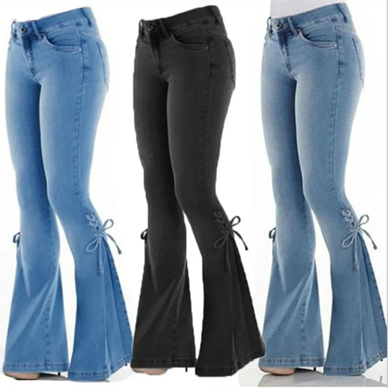 Split Hem Lace Up Flare Jeans