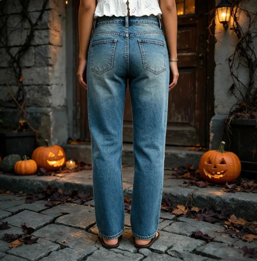 Halloween Ghost Pumpkin Printed Straight Jeans