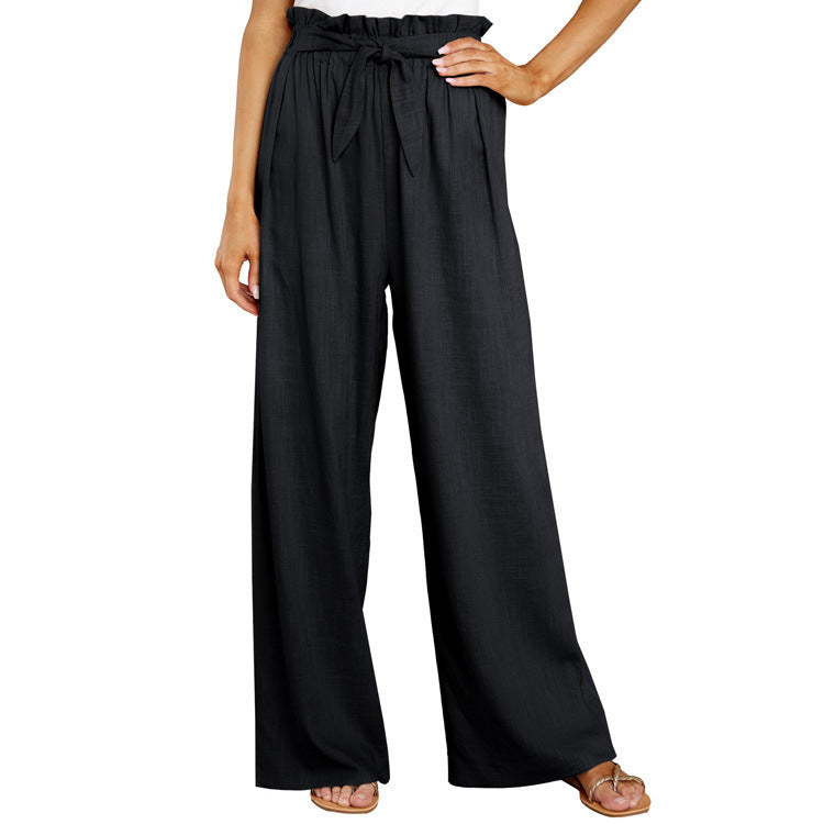 Light Blue Paperbag Waist Wide Leg Pants