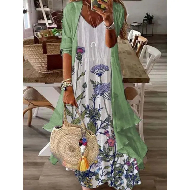 Printed V Neck Cami Long Dress