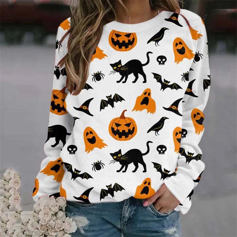 Halloween Bat Print Crew Neck Sweatshirt