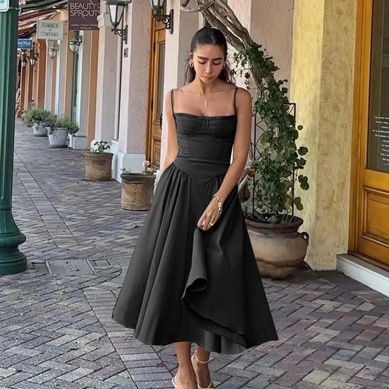 Light Yellow Strapless A-Line Midi Dress