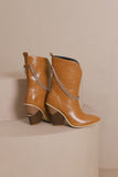 Pointed Thick-Heeled Mid-Calf Boots