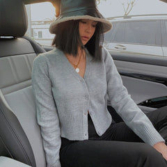 Cardigan Short Solid Knitwear Cardigan Top