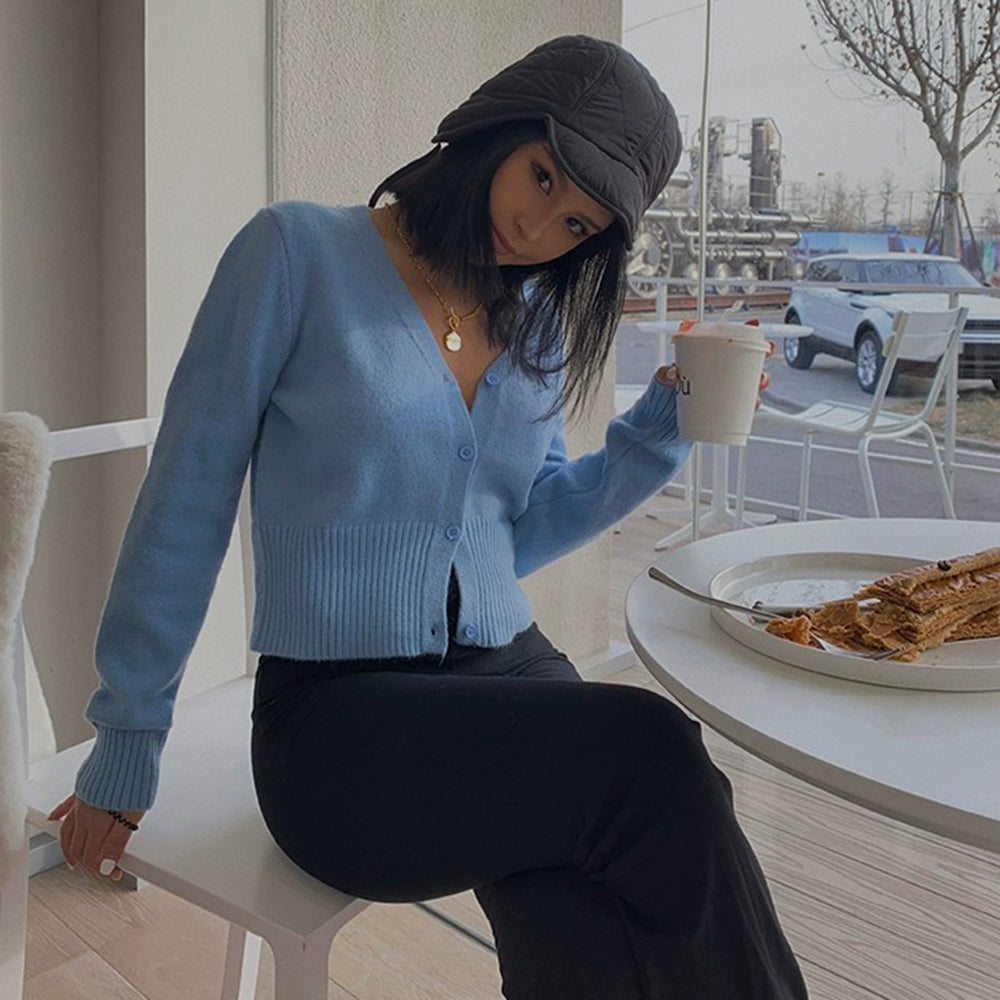 Cardigan Short Solid Knitwear Cardigan Top