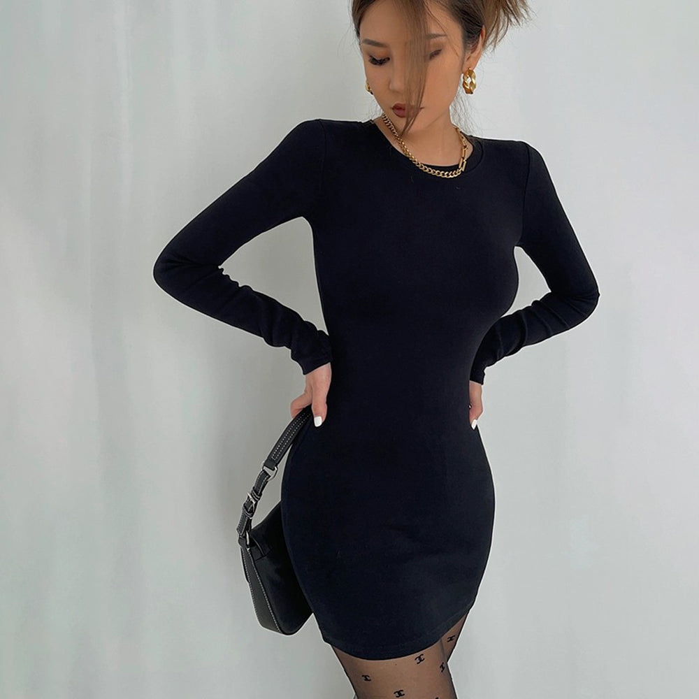 Long Sleeve Stretch Wrap Buttocks Dress Short Prom Dress Bodycon Dress