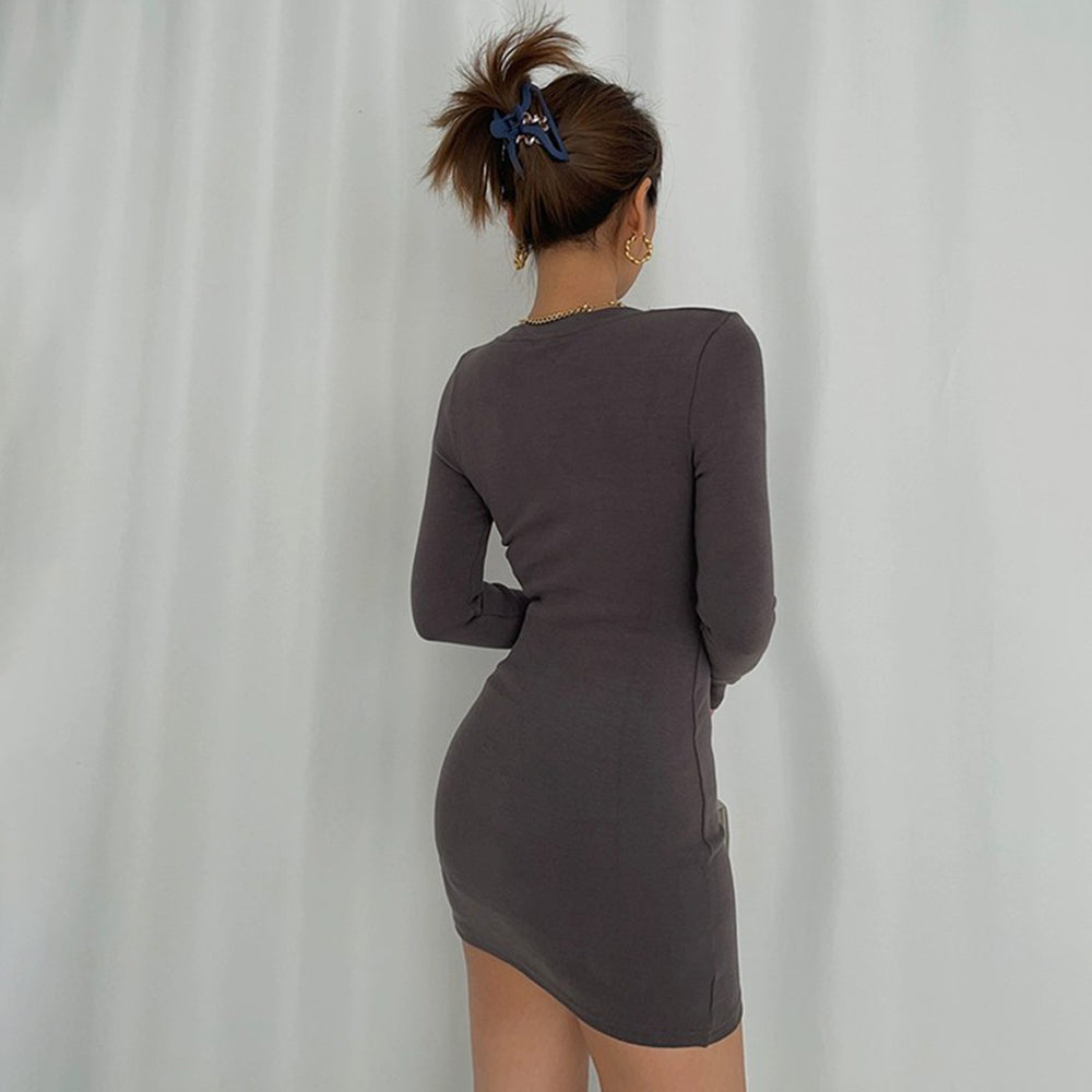 Long Sleeve Stretch Wrap Buttocks Dress Short Prom Dress Bodycon Dress