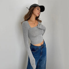 Casual Long Sleeve Tight Top Solid Shirt Top