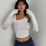 Casual Long Sleeve Tight Top Solid Shirt Top