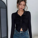 Casual Long Sleeve Tight Top Solid Shirt Top