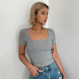 Casual Short Sleeve Tight Top Solid Shirt Top
