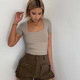 Casual Short Sleeve Tight Top Solid Shirt Top