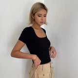 Casual Short Sleeve Tight Top Solid Shirt Top