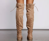 Lace-Up Faux Suede Over The Knee Boots