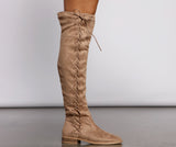 Lace-Up Faux Suede Over The Knee Boots