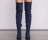 Faux Suede Over The Knee Block Heel Boots