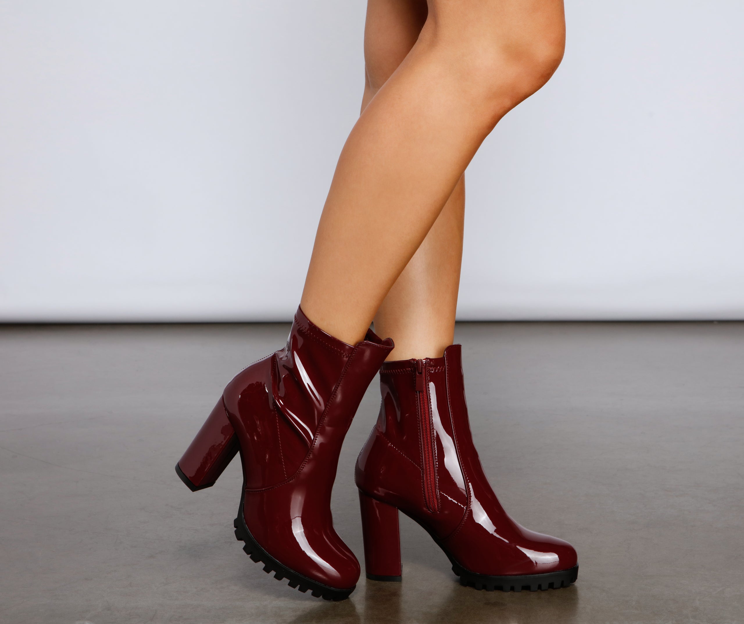 Wild Gal Patent Faux Patent Leather Combat Boots