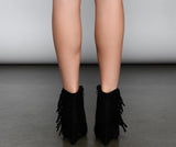 Walking On The Fringe Faux Suede Booties