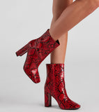 Make You Rattle Faux Leather Snake Booties