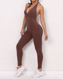 Pantalones de yoga ajustados de una pieza, de secado rápido y color melocotón para levantar la cadera