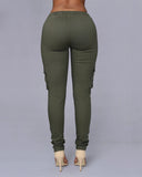 Pantalones casuales con cordones y múltiples bolsillos para mujer 
